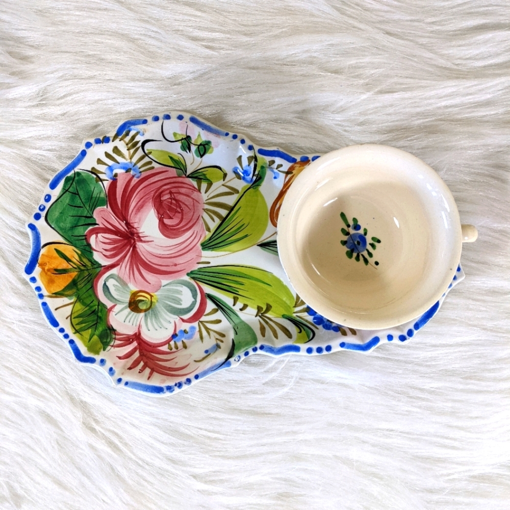 Italy Italian Hand Painted Snack Plate And Tea Cup Vintage